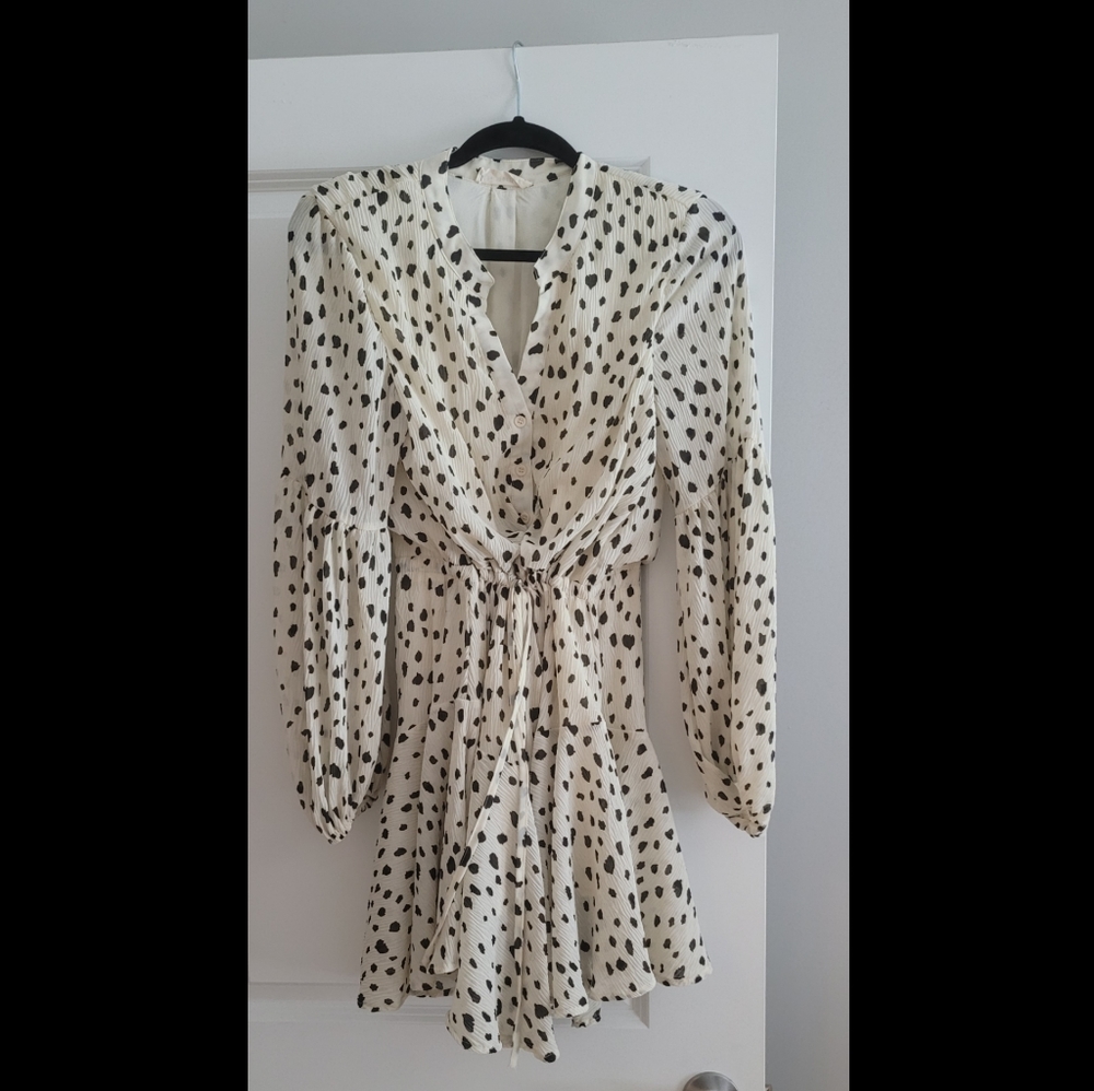 Cream and black long sleeve dress